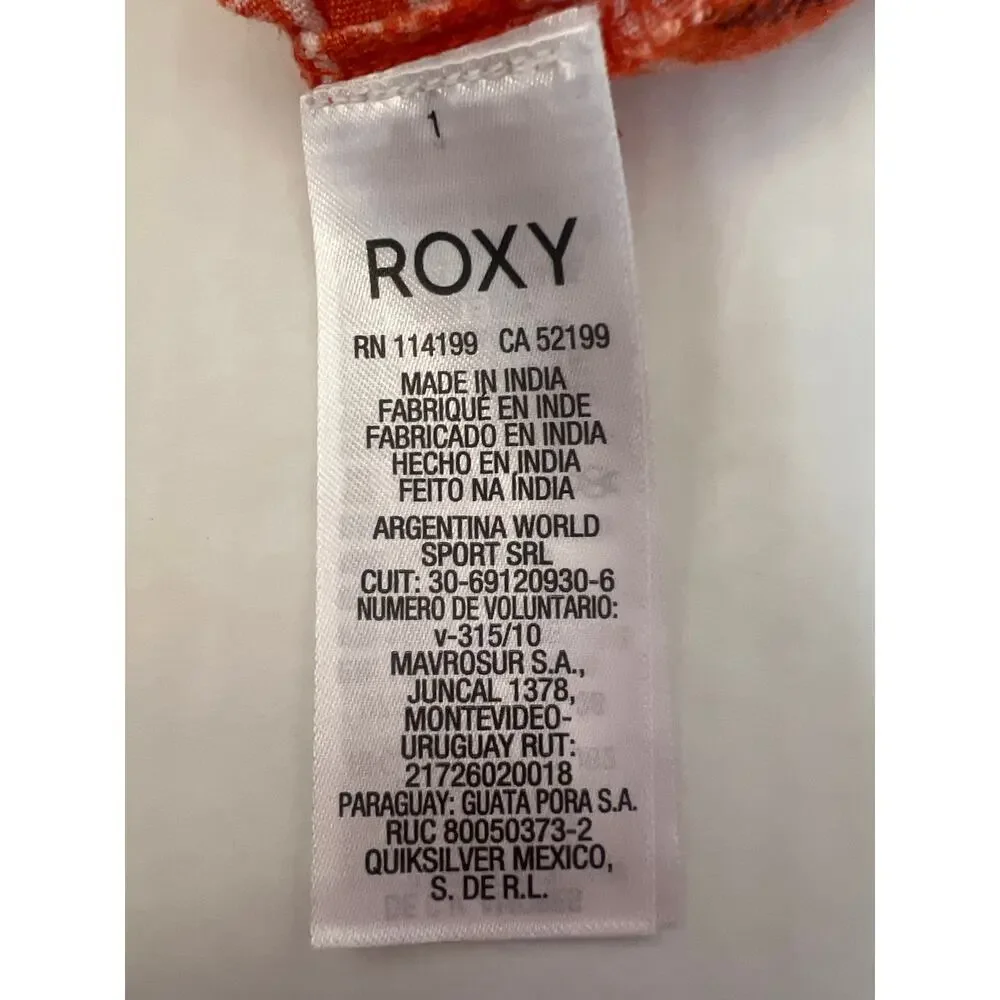 ROXY Shadow Play Tank Sundress flowy navy blue batik-style print coral hem S - Picture 8 of 12